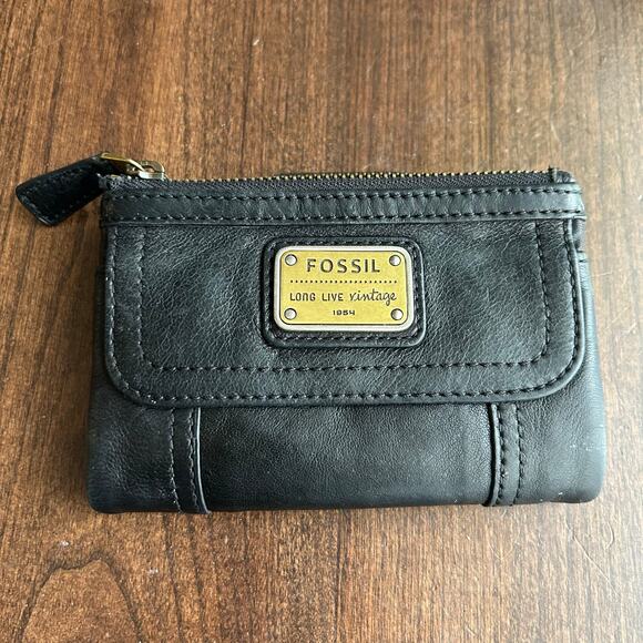 Fossil Long Live Vintage 1954 Black Pebbled Leather Wallet - Picture 1 of 14